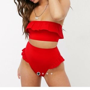 COPY - NWOT Asos red pleated bikini bottom US 14